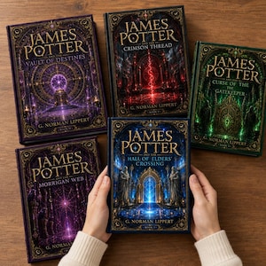 Saga fantasy di James Potter in 5 volumi, collezione di libri magici con copertina rigida e segnalibri, regalo perfetto per gli amanti del dark academia.