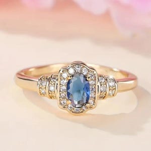 Natural Tanzanite Ring With Diamond 14K 18K Yellow Gold Handmade Stackable Ring, December Birthstone Ring, Jewelry Gift for Women