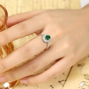 Art Deco Emerald Engagement Ring: Sterling Silver & Lab Diamond