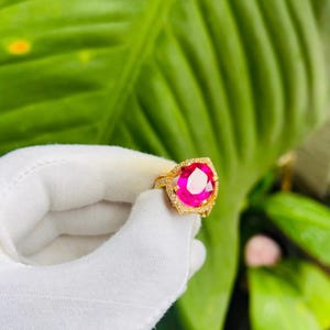 Ruby Diamond Halo Engagement Ring: 14K Yellow Gold Wedding Band