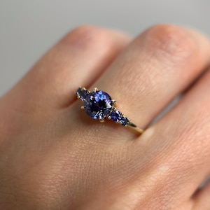 Handmade Tanzanite & Diamond Ring: 14K Gold Stackable Birthstone