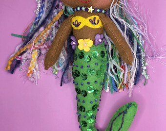 Handmade Felt Mermaid Doll – Multi-Cultural Plush Toy – Custom Nursery Decor – Unique Kids Gift