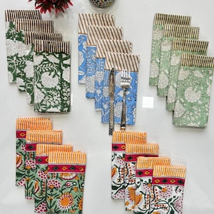 100% Cotton Handmade Block Printed Boho Table Décor Napkins for Wedding Bulk - Washed Cloth Napkins cocktail napkins for elegant events