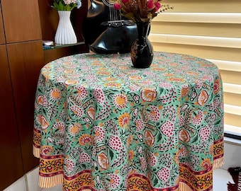 Handmade Vintage Cotton Block Print Tablecloth Square/Rectangle/Round Table cloth With Napkin/Placemat/Runner , Oval tablecloth Dinner table