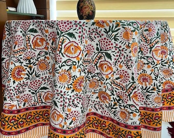 Cotton Handmade ,Boho Indian Hand Block Printed Tablecloth, dinning Table Cover,  Farmhouse Décor, Housewarming Gifts, French Tablecloth