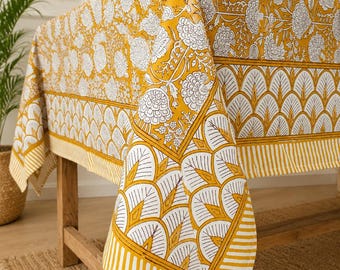 Block Printed Cotton Tablecloth, Thanksgiving Event For Tablecloth Farmhouse Rectangle Dining Table Covers 60x90'' (6 seater Tablecloth)