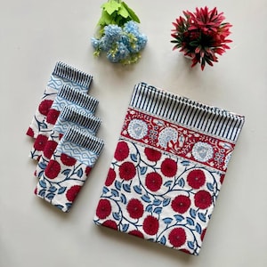 Handgjord vintage boho julfest duk med blocktryck / höstduk / bröllopsfest duk / heminredning duk