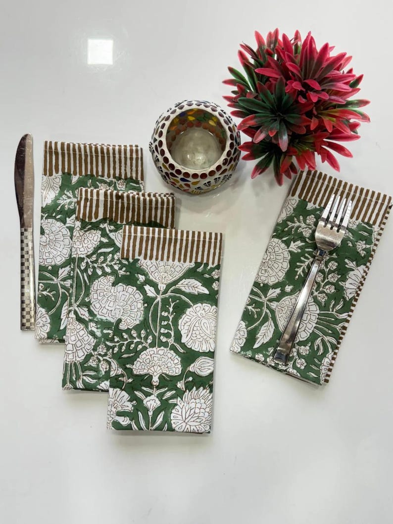 50 serviettes de table bohème indiennes faites main pour décoration de table bohème imprimées en bloc pour mariage en vrac - Serviettes en tissu lavé Serviettes cocktail Serviette de table en coton