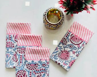Hand Block Print Cotton Napkins, Indian Floral Table Decor (Set of 50)