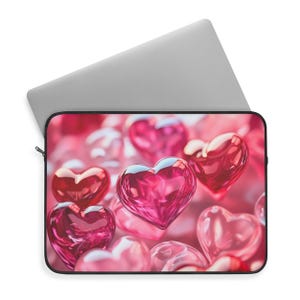 Pink Hearts Laptop Sleeve, Feminine Computer Case, Romantic MacBook Ipad Cover, Valentine&#39;s Day Gift for Women | LS0008