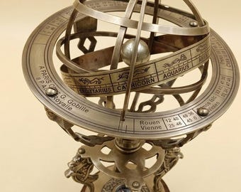 15 "Messing Armillarbereich Löwe-Basis-antike nautische Astrolabium-Weinlese-himmlische Kugel-Tierkreis-Astrologie-große Maritime Schreibtischverzierung