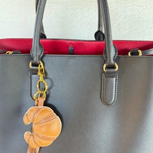 Croissant Leather Bag Charm: Handmade French Pastry Keychain