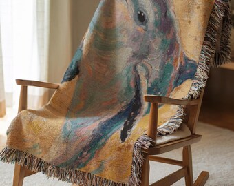 Dolphin Woven Blanket Coastal Decor Artistic Marine Life Throw Christmas Holiday Gift for Ocean Lovers Soft Cotton Tapestry Blanket 304