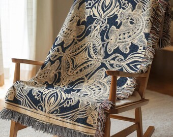Woven Blanket Birthday Gift For Her Aesthetic Koi Fish Pattern Throw Blanket Bohemian Bedroom Decor Cotton Anniversary Gift For Him 554