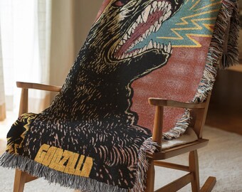 Manta tejida Godzilla Regalo de cumpleaños para novio Arte de fanático de películas de monstruos Manta Kaiju genial Tapiz estético para dormitorio 344