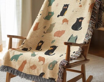 Manta tejida con estampado de gatos, regalo navideño personalizado para ella, manta acogedora de algodón para sala de estar, tapiz tejido con lindos animales, decoración 689