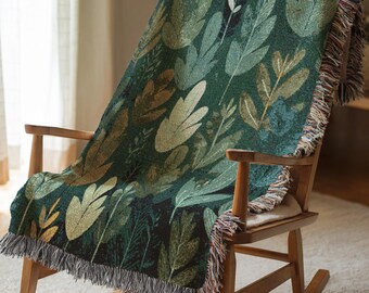 Botanical Woven Blanket Birthday Gift Green Leaf Throw Blanket Art Bedding Throw Tapestry Blanket Forest Home Decor Bed Cover Style 1028