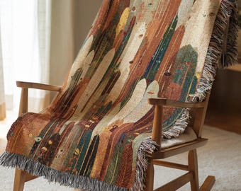 Modern Woven Blanket Abstract Colorful Cotton Throw Tapestry Style Blanket Cozy Housewarming Gift Holiday Gift Christmas Present Decor 1010