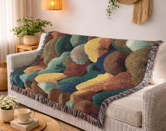 Woven Blanket Abstract Forest Throw Aesthetic Tree Art Cotton Bedding Living Room Decor Unique Nature Inspired Home Housewarming Gif 1052