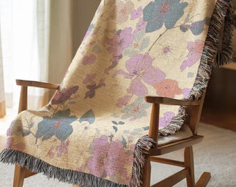 Vintage Floral Woven Blanket Textured Cotton Throw Blanket Aesthetic Flower Bedding Anniversary Birthday Gift For Her Cottagecore Decor 788