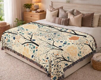 Woven Blanket Birthday Gift Colorful Points Tree Branch Throw Textured Cotton Woven Tapestry Aesthetic Sofa Throw Bedroom Blanket 770