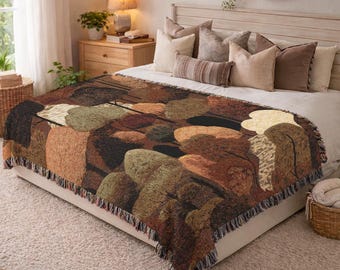 Boho Abstract Woven Blanket Warm Earth Tone Throw Blanket Mid Century Modern Tree Art Cozy Living Room Decor New Home Gift For Mom 1051