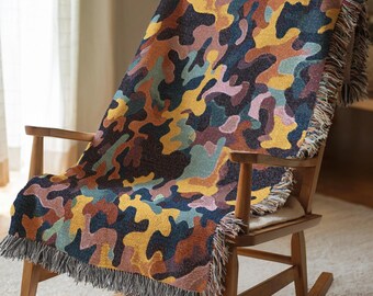 Colorful Camouflage Woven Blanket Multi Color Camo Throw Blanket Aesthetic Abstract Room Decor Unique Birthday Gift For Best Friend 749