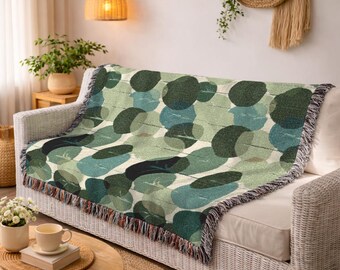 Modern Abstract Woven Blanket Cotton Throw Rug For Living Room Couch Decor Green Teal Circles Geometric Pattern Cozy Sofa Bed Cover 1013