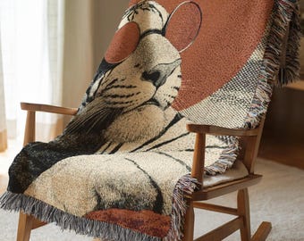 Manta tejida con diseño de tigre, alfombra de algodón, tapiz estético con arte animal, funda de cama grande y suave, decoración bohemia para el hogar, regalo navideño para ella 356