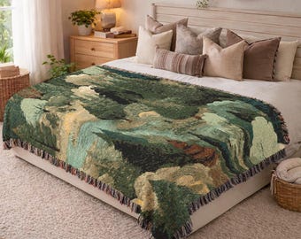 Nature Landscape Woven Blanket Forest Tree Tapestry Cozy Throw Blanket Aesthetic Room Decor Unique Earthy Birthday Gift For Best Friend 1075