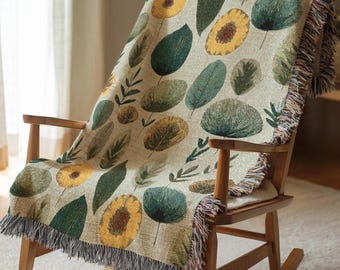 Botanical Woven Blanket Floral Throw for Living Room Home Decor Textured Cotton Art Tapestry Aesthetic Birthday Gift for Nature Lover 1037