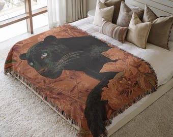 Black Panther Woven Blanket Dark Academia Floral Throw Rug Jungle Animal Cotton Tapestry Apartment Decor Gift for New Home Housewarming 407