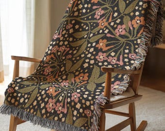 Woven Blanket Wildflower Floral Throw Tapestry Birthday Gift For Mom Boho Floral Blanket Cottagecore Bedding Unique Birthday Gift 453
