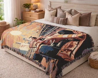 Woven Blanket Vintage Grand Prix Racing Design Soft Cotton Throw Personalized Racing Gift Formula One Fan Art Modern Living Room Rug 345