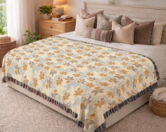 Woven Blanket Cottagecore Floral Throw Blanket Vintage Style Cotton Tapestry Anniversary Gift for Couple Decorative Sofa Throw Rug 723