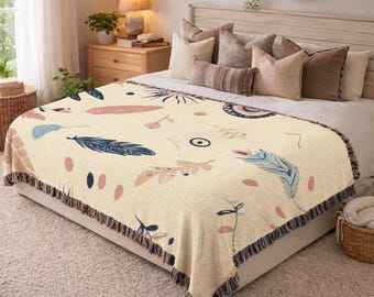Birthday Gift Woven Blanket For Best Friend Feather Cotton Throw Personalized Birthday Present For Women Unique Boho Dorm Room Decor 647a
