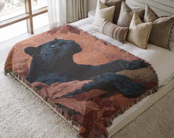 Black Leopard Woven Blanket Wild Cat Wall Art Tapestry Jungle Theme Home Decor Aesthetic Sofa Throw Personalized Gift For New Home 404