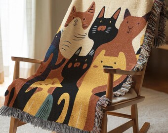 Kawaii Cat Woven Blanket Birthday Gift for Cat Lover Cute Colorful Kitten Cotton Throw Tapestry Wall Hanging Housewarming Present 762