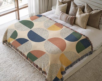 Woven Blanket Boho Geometric Throw Blanket Eclectic Home Decor Large Cotton Sofa Cover Colorful Patterned Blanket New Home Gift Idea 513