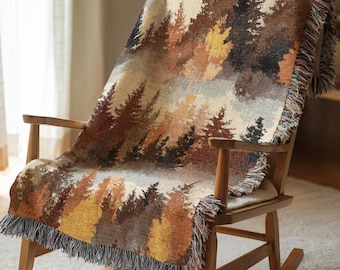 Forest Tree Woven Blanket Birthday Gift For Him Or Her Autumn Pine Woodland Throw Blanket Aesthetic Cozy Bedroom Living Room Blanket 1053