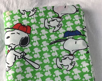 Vintage 1970's Full Flat Sheet PEANUTS Snoopy Baseball Sports 82x93"