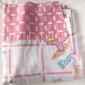 Vintage 1986 Full Size Flat Sheet Dinosaurs Ballerina Shopping Pink Purple Retro Pastels