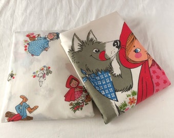 Vintage 70s Perma Prest Little Red Riding Hood Wolf Grandma Twin Flat Fitted Sheet Sears