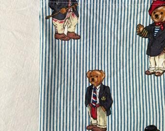 Vintage Ralph Lauren SHOWER CURTAIN Polo Bears Stripe Blue White Red