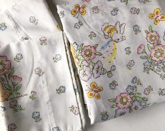 Vintage 1980's Cabbage Patch Kids Full Fitted Sheet + 2 Standard Pillowcases Bunny Magic Flowers