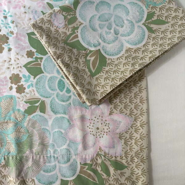 Vintage 1970's Fieldcrest Perfection 'Enchanted Evening' Some of My Favorite Things Standard Pillowcase Pair Floral Pastels Aqua Blue Pink