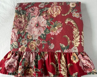 Vintage Ralph Lauren Danielle Marseilles Queen Flat Cotton Red Ruffled Sheet Flaws