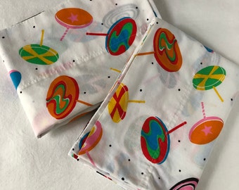 Handmade Standard Pillowcase Pair Candy Space Galaxy Lollipop Swirl Orange Red Green