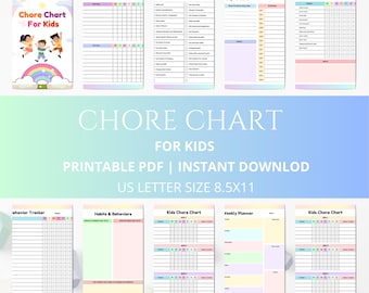 Tabla de tareas para niños imprimible / Tabla de recompensas para el hogar y la escuela / Registro de responsabilidades diarias / Tabla de rutinas editable / Descarga instantánea