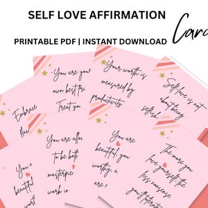 Tarjetas de Afirmaciones de Amor Propio / Baraja Imprimible para Confianza y Sanación / Frases de Mentalidad / Vibras Positivas / Descarga Instantánea en PDF